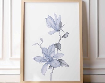 Blumen Aquarell botanische Kunstdruck Blumen Garten Wand Dekor Minimalist blau Geschenk Gemälde