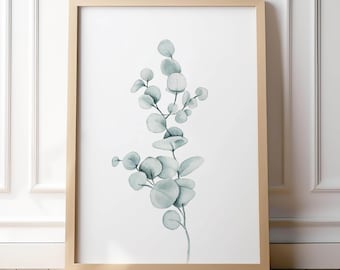 Eucalyptus Leaf Print Minimalist Botanical Wall Art Sage Green Abstract Poster Watercolor Painting