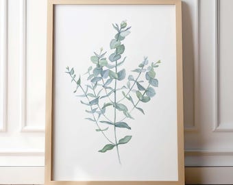 Impresión giclée de acuarela de eucalipto: arte mural botánico