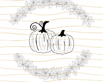 Hand Drawn Autumn leaves with pumpkin Svg,Pumpkin Fall Svg,Fall maple leaves Svg,Autumn,Thanksgiving,Pumpkin for cricut file