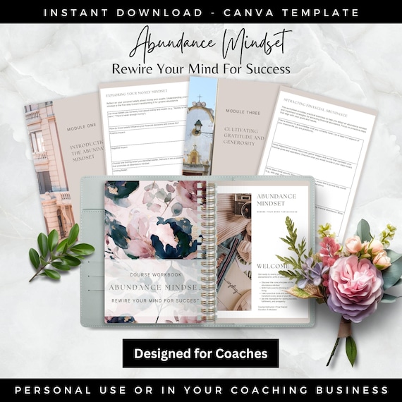 Abundance Mindset Course Workbook, eBook Canva Template, Coaching Business, Life Coaching, Therapy Workbook DFY Digital Product