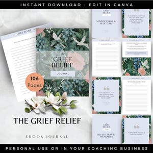 Grief Journal Bereavement Workbook for Spiritual Journey, Life Coaching, or Grief Care Package, Edit in Canva Template Digital Product
