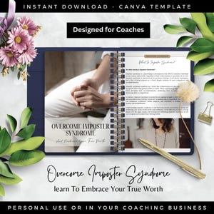 Overcome Imposter Syndrome Workbook, Done For You Content Canva Template, Personal Development Worksheets
