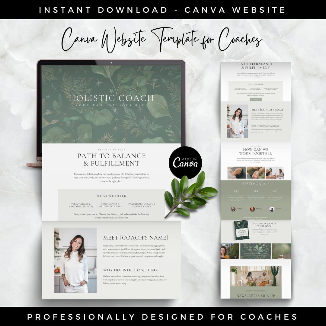 Holistic Coach Wellness Canva Website Template, Canva Sales Landing ...