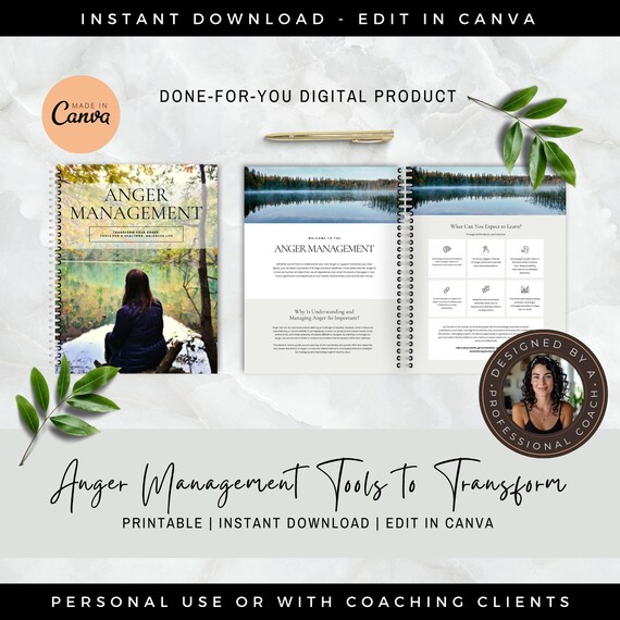 Anger Management Coach Canva Template, Anger Coping Skills Emotional Regulation Therapy Worksheets, Coaching Templates, Therapist Tools DFY