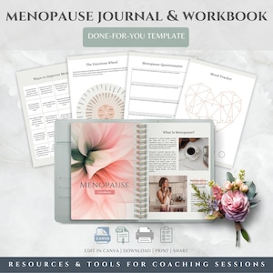 更年期ジャーナル＆ワークブック電子書籍、電子書籍Canvaテンプレート、更年期、ヘルスコーチ、健康的なライフスタイルホリスティック、ツールキットリソース