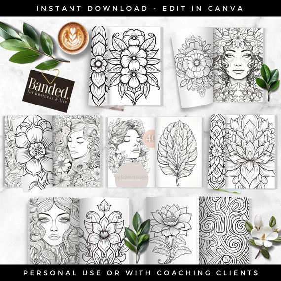 Adult Coloring Book Mandala Printable, Stress Relief, Seniors Colouring, Art Therapy, Canva Template, Coaching Therapist Tool, Mindfulness