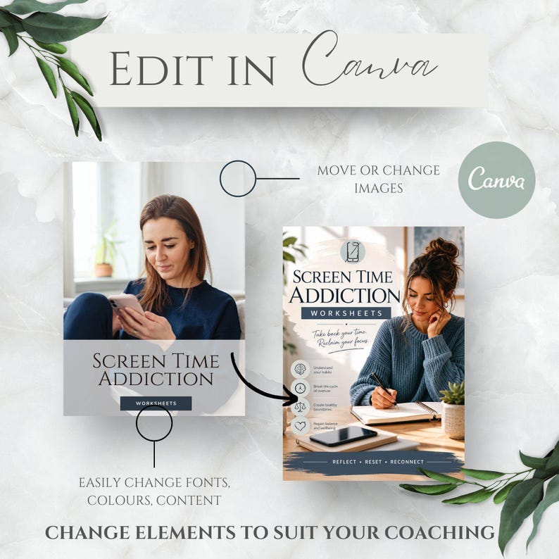 Screen Time Addiction Canva Worksheets, Digital Detox, Phone Addiction and Mindful Technology Tools (Digital Download) image 3