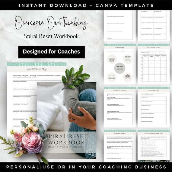 Stop Overthinking Workbook, Spiral Reset Worksheets, Ebook Template Canva, Coaching Business, Life Coach Mindset, Therapist Tools
