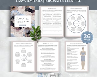 Somatic Therapy Workbook, Nervous System Regulation Worksheets (Canva Template)