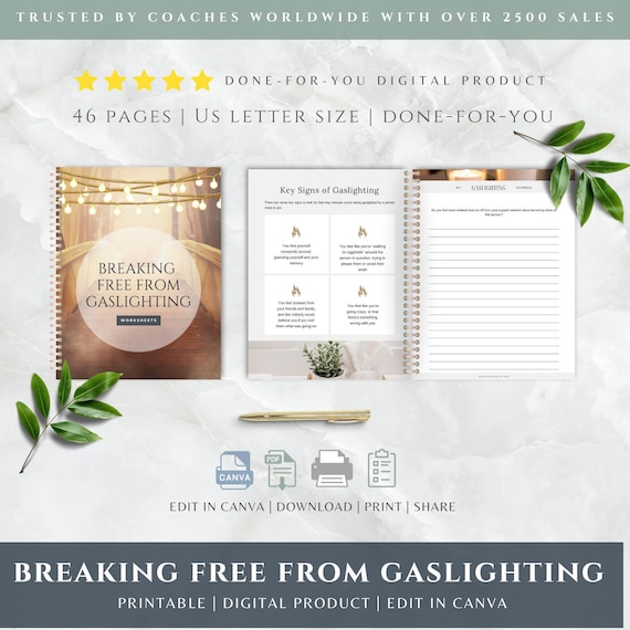 Gaslighting Journal, Emotional Abuse Recovery (Canva Template)