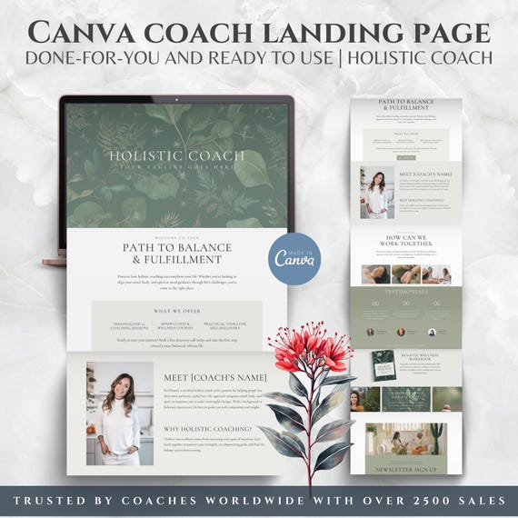 Holistic Coach Canva Website Template, Wellness Landing Page (Digital Download)