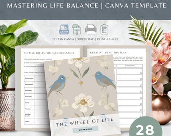 Wheel of Life Workbook, Canva Template for Balance and Growth (Digital Download)