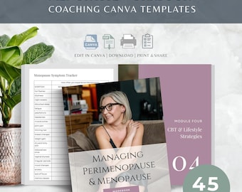 Managing Perimenopause and Menopause Workbook Canva Template, Menopause Symptom Tracker, CBT Lifestyle Worksheets