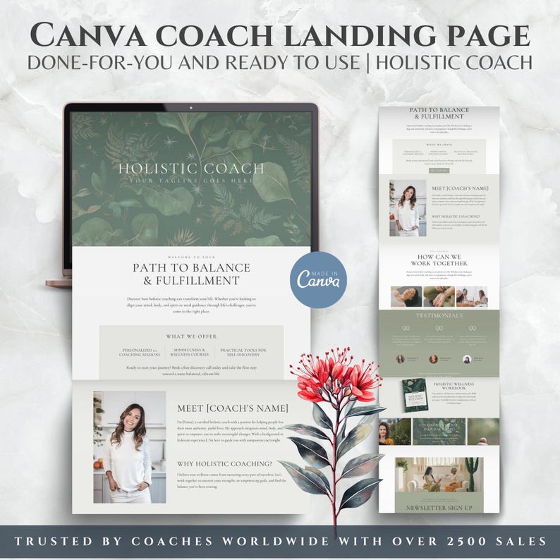 Holistic Coach Canva Website Template, Wellness Landing Page (Digital Download) image 1
