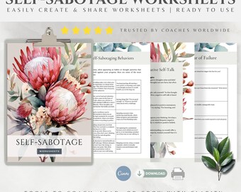 Self-Sabotage Workbook Canva Template, CBT, Self Esteem Worksheets (Digital Download)