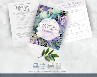 Radical Acceptance Worksheets, Coach Canva Template,  DBT Workbook, Coaching Business, Therapy Toolkit, Counselling Therapy Resource