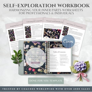 IFS-werkbladen therapie innerlijke delen, zelfhulp printables onderdelen werk, therapiewerkboek, tool voor levenscoaching, coachcanva-sjabloon, somatic DFY
