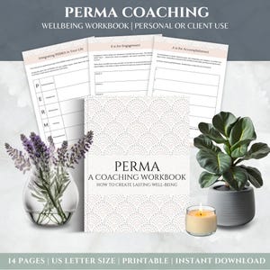 PERMA Coaching Canva-arbetsbok, positiv psykologi, välbefinnande och livsnöjdhetsarbetsblad (digital nedladdning)