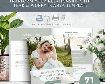 Transform Worry Fear Relationship Journal, 21-Day Anxiety Workbook (Canva Template)
