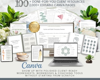 Canva Coaching Bundle:  2000+ Pages of Therapy Worksheets, Life Coach Templates, Client Forms, Workbooks, Tools for Coaches