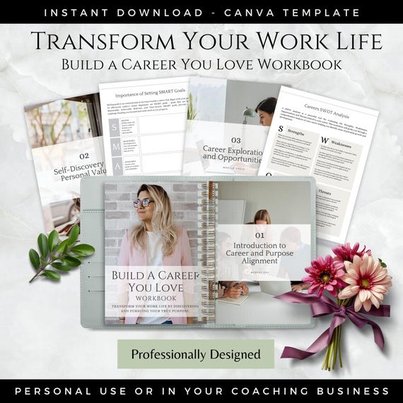 Career Coaching Workbook, Coach Canva Template, Career eBook Worksheets for Coaching Business, Coaching Tools Career Development