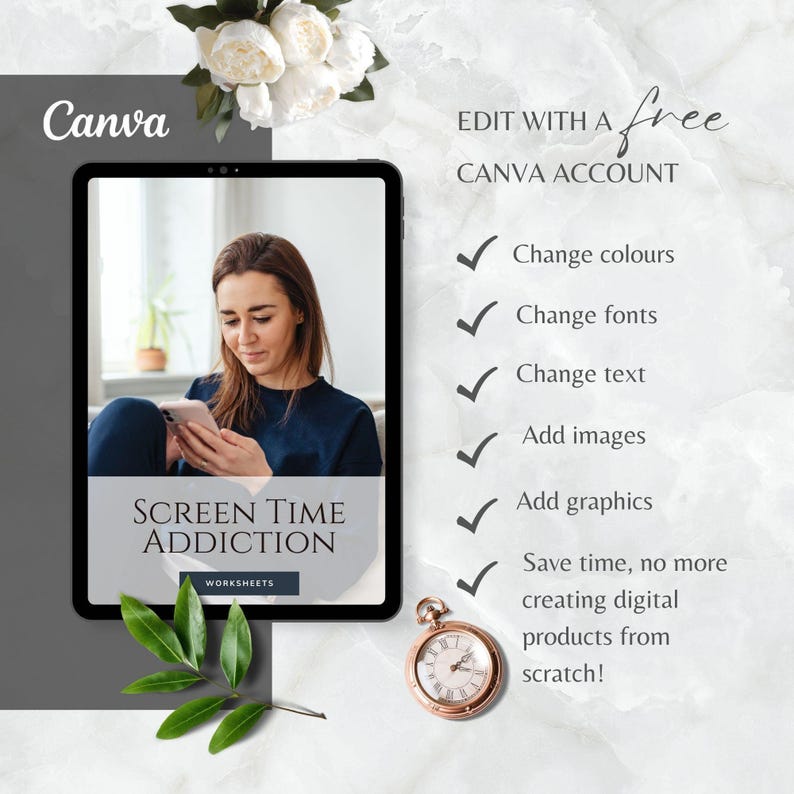 Screen Time Addiction Canva Worksheets, Digital Detox, Phone Addiction and Mindful Technology Tools (Digital Download) image 7