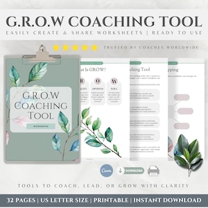 Grow Model Coaching Worksheets Guide for Work with Clients, Life Coaching Templates, Employee Performance, Done For You Digital Product DFY