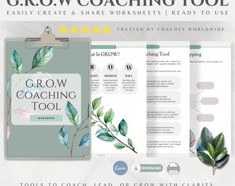 Grow Model Coaching Worksheets Guide for Work with Clients, Life Coaching Templates, Employee Performance, Done For You Digital Product DFY