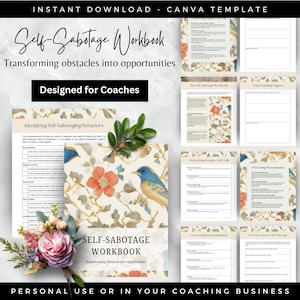 eBook Canva Template Self Sabotage Workbook & Worksheets, Self Work and Self Esteem, CBT, Self Identity and Mental Health Therapist Tools