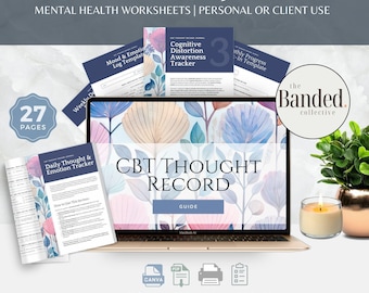 CBT Thought Record Journal, Cognitive Distortion Awareness, Thought Reframing (Canva Download)