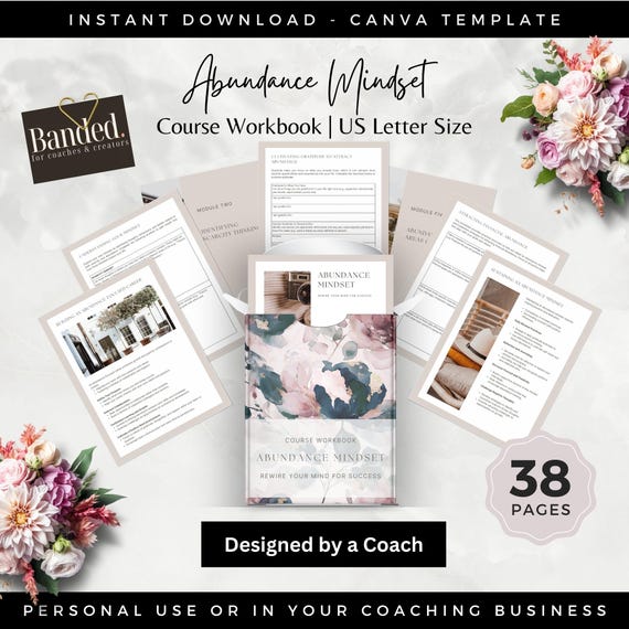 Abundance Mindset Course Workbook, eBook Canva Template, Coaching Business, Life Coaching, Therapy Workbook DFY Digital Product