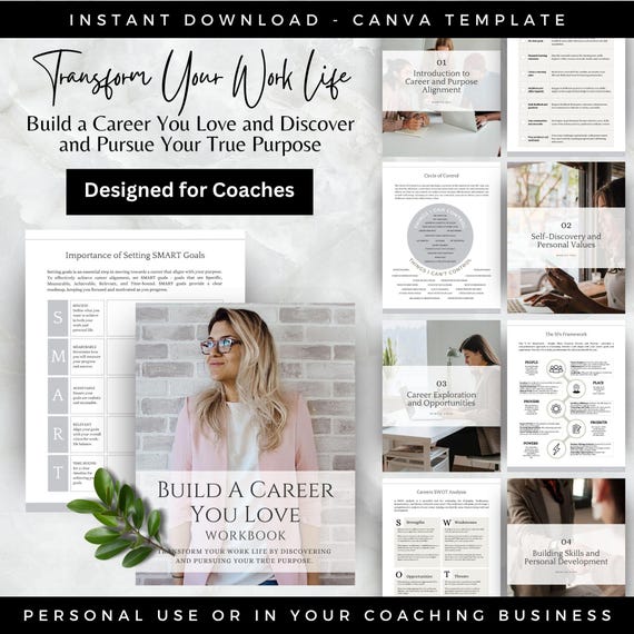 Career Coaching Workbook, Coach Canva Template, Career eBook Worksheets for Coaching Business, Coaching Tools Career Development