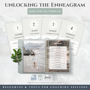 Modèle de cahier d'exercices pour ennéagramme, aimant pour plomb, modèle DFY sur toile, produits à imprimer pour auto-assistance, entreprise de coaching en thérapie, produit numérique personnalisé