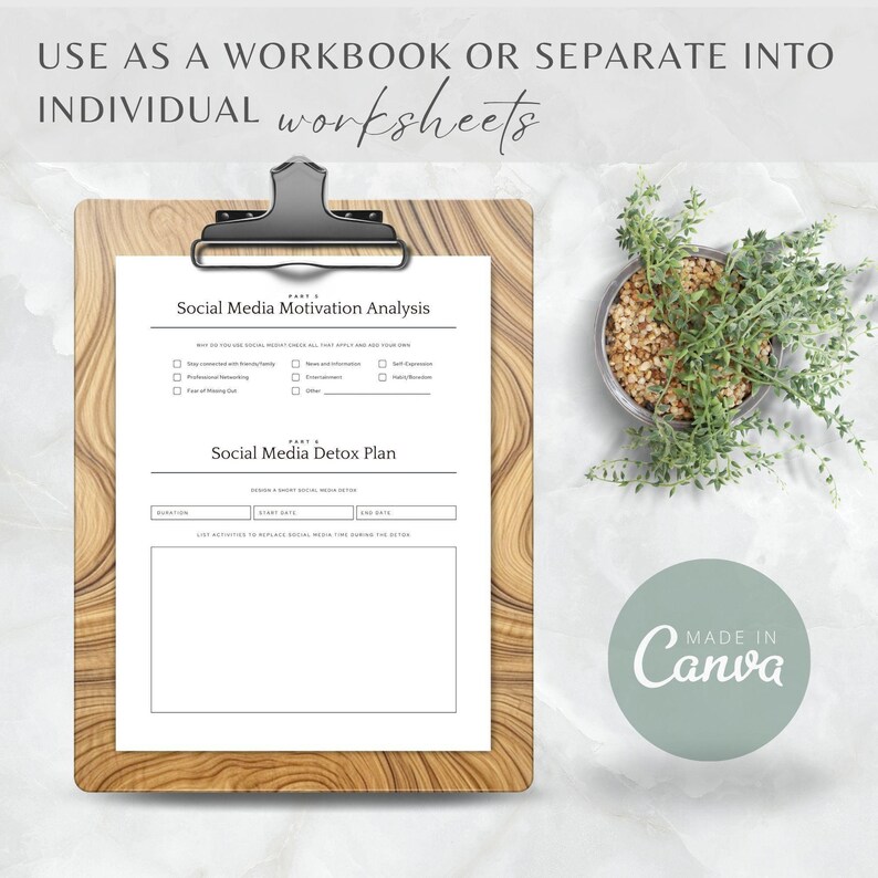 Screen Time Addiction Canva Worksheets, Digital Detox, Phone Addiction and Mindful Technology Tools (Digital Download) image 6