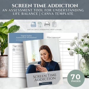 Screen Time Addiction Canva Worksheets, Digital Detox, Phone Addiction and Mindful Technology Tools (Digital Download) image 1
