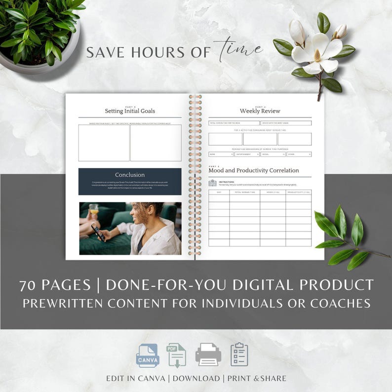 Screen Time Addiction Canva Worksheets, Digital Detox, Phone Addiction and Mindful Technology Tools (Digital Download) image 2