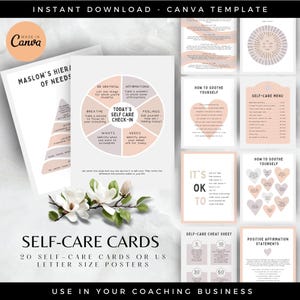 Juego de 20 carteles de autocuidado para decoración de oficinas de terapia, póster de autocuidado, letrero de salud mental, arte de pared de producto digital listo para usar