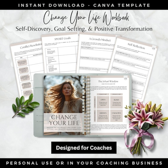 Transform Your Life Workbook, Coach Canva Template, Goal Setting, Wellness Healing Life Coaches, Coaching Business, Personal Development