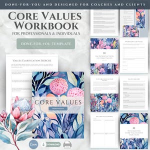 Core Values and Beliefs Worksheets, Self Discovery Workbook, Coach Canva Template, Therapy Tools Coaching Business, Self Awareness