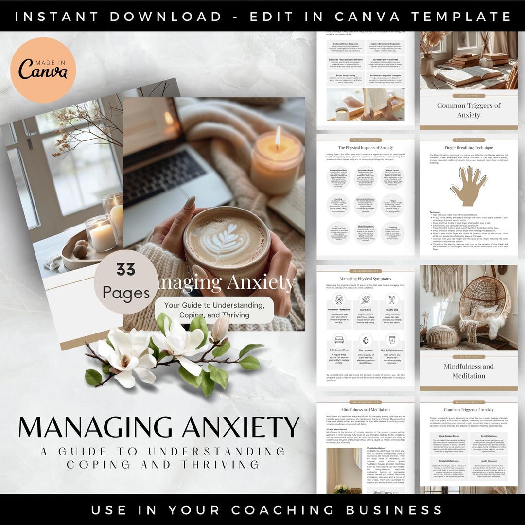Anxiety Guide and Worksheets, Anxiety Management Tool Workbook for ...