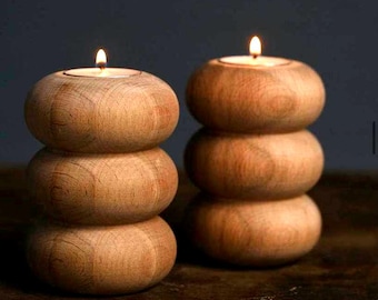 Wood Candle Holders Set of 2.  Tealight Holder. (Free Shipping)