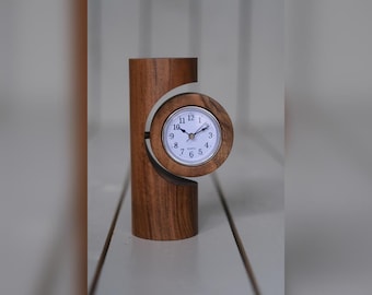 Handmade Walnut Wood Table Clock, Modern Desk Decor