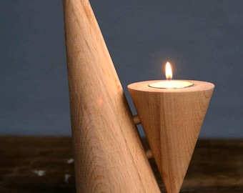 Minimalist Wooden Cone Candle Holder, Geometric Tea Light Holder, Modern Japandi Home Decor, Sculptural Wood Candlestick, Housewarming Gift