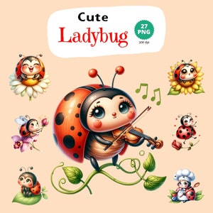 Cute Ladybug, Watercolor Ladybug Clipart, Ladybug Png, Spring Summer Bug,  Kawaii Ladybug, Adorable Insect, Ladybug Clipart Bundle, Birthday