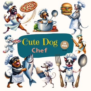 Cute Dog Chef, Watercolor Chef, Cute Chef Png, Chef Bundle, Animal Chef, Adorable Dog, Funny Dog Png, Watercolor Cooking, Kitchen Decor