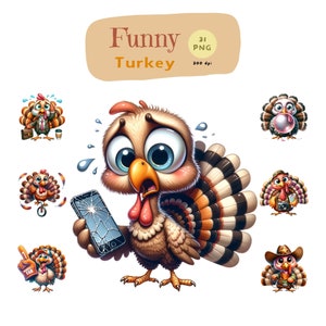 Funny Animal Clip Art, Funny Turkey Png, Funny Turkey Clip Art, Turkey Clip Art, Cool Animal Bundle, Quirky Funny Animals, Hilarious Animal