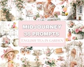 English Tea Garden Midjourney Prompts, 36 AI Art Prompts, Romantic Cottagecore Garden, Spring Tea Party Aesthetic, Watercolor Style