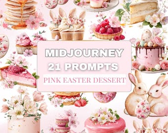 Pink Easter Desserts Midjourney Prompts: Watercolor Cakes (Set 21)