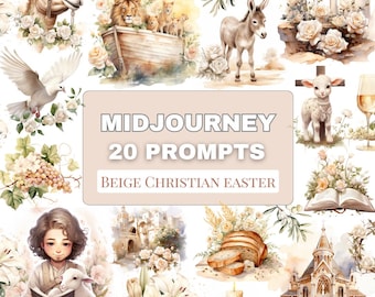 Midjourney Prompts Bundle: Christian Easter Spring Watercolor Clipart